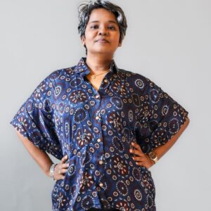 Navy Blue Handblock Print Kaftan Shirt